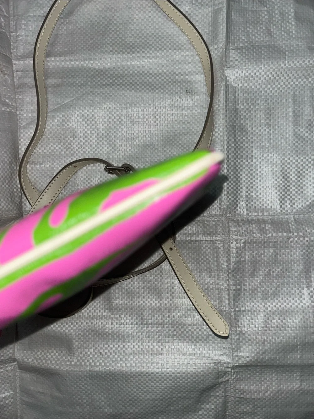 Cream Crossbody Bag with Pink and Green Zebra Print Dooney and Burke